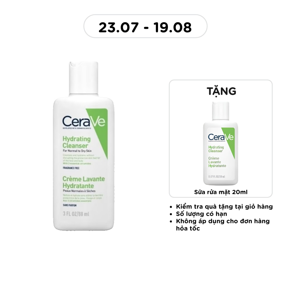 Sữa Rửa Mặt CeraVe Hydrating Cleanser Giúp Làm Sạch Và Cấp Ẩm Dành Cho Da Thường Và Da Khô 88ml