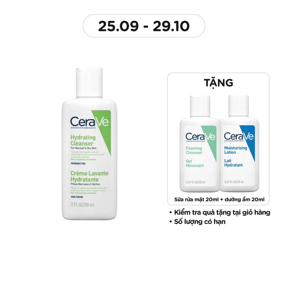Sữa Rửa Mặt CeraVe Hydrating Cleanser Giúp Làm Sạch Và Cấp Ẩm Dành Cho Da Thường Và Da Khô 88ml