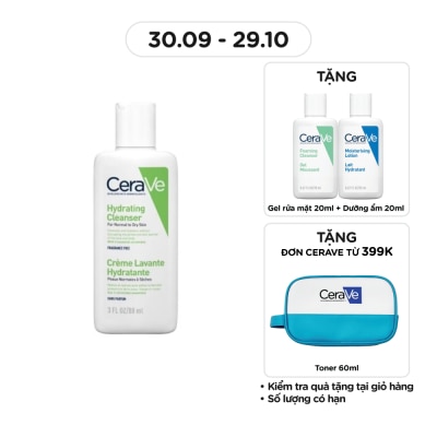 CERAVE Sữa Rửa Mặt CeraVe Hydrating Cleanser Giúp Làm Sạch Và Cấp Ẩm Dành Cho Da Thường Và Da Khô 88ml