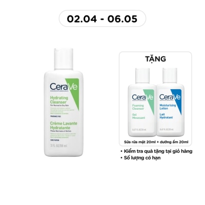 CERAVE - Sữa Rửa Mặt CeraVe Hydrating Cleanser Giúp Làm Sạch Và Cấp Ẩm Dành Cho Da Thường Và Da Khô 88ml