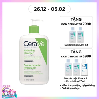 CERAVE Sữa Rửa Mặt CeraVe Hydrating Cleanser Giúp Làm Sạch Và Cấp Ẩm Dành Cho Da Thường Và Da Khô 473ml