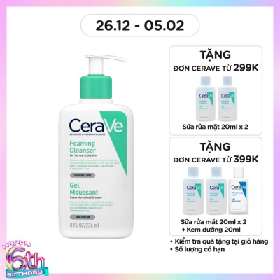 CERAVE Sữa Rửa Mặt CeraVe Foaming Cleanser Giúp Làm Sạch Sâu Dành Cho Da Dầu 236ml