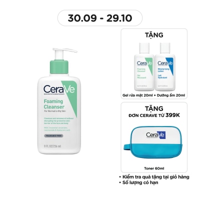 CERAVE Sữa Rửa Mặt CeraVe Foaming Cleanser Giúp Làm Sạch Sâu Dành Cho Da Dầu 236ml