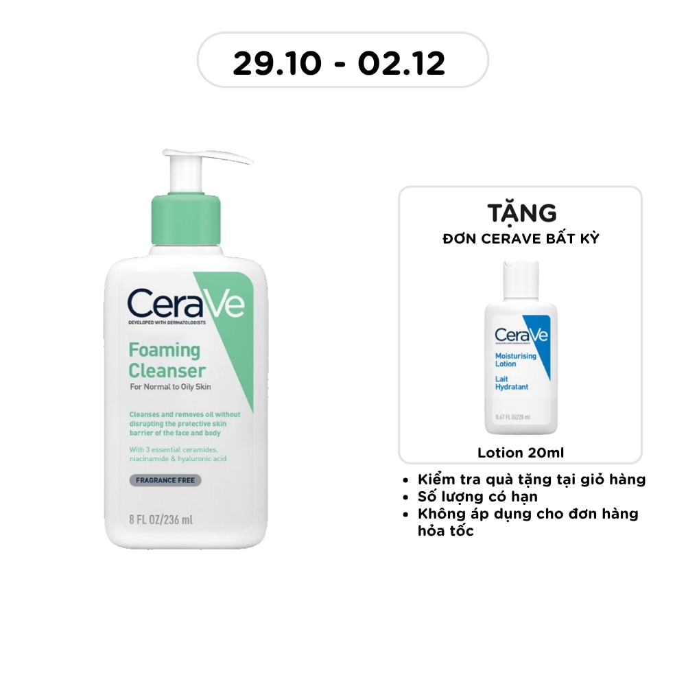 Sữa Rửa Mặt CeraVe Foaming Cleanser Giúp Làm Sạch Sâu Dành Cho Da Dầu 236ml image