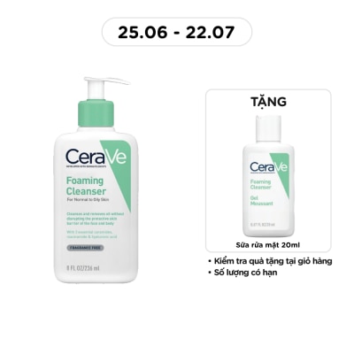 CERAVE - Sữa Rửa Mặt CeraVe Foaming Cleanser Giúp Làm Sạch Sâu Dành Cho Da Dầu 236ml