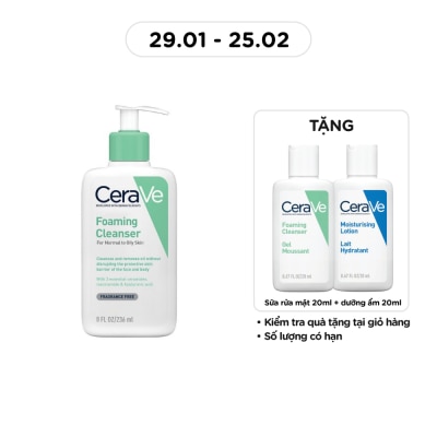 CERAVE Sữa Rửa Mặt CeraVe Foaming Cleanser Giúp Làm Sạch Sâu Dành Cho Da Dầu 236ml