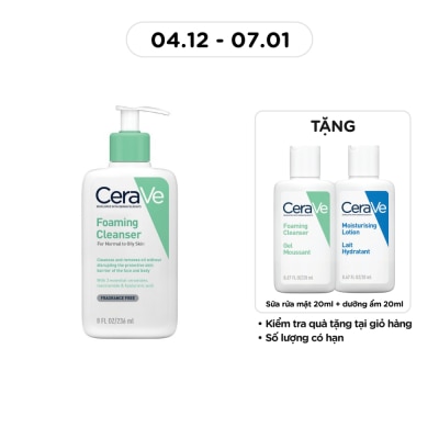CERAVE Sữa Rửa Mặt CeraVe Foaming Cleanser Giúp Làm Sạch Sâu Dành Cho Da Dầu 236ml