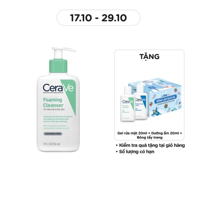 CERAVE Sữa Rửa Mặt CeraVe Foaming Cleanser Giúp Làm Sạch Sâu Dành Cho Da Dầu 236ml