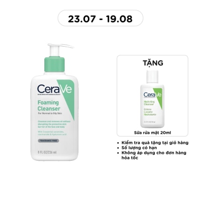 CERAVE - Sữa Rửa Mặt CeraVe Foaming Cleanser Giúp Làm Sạch Sâu Dành Cho Da Dầu 236ml image