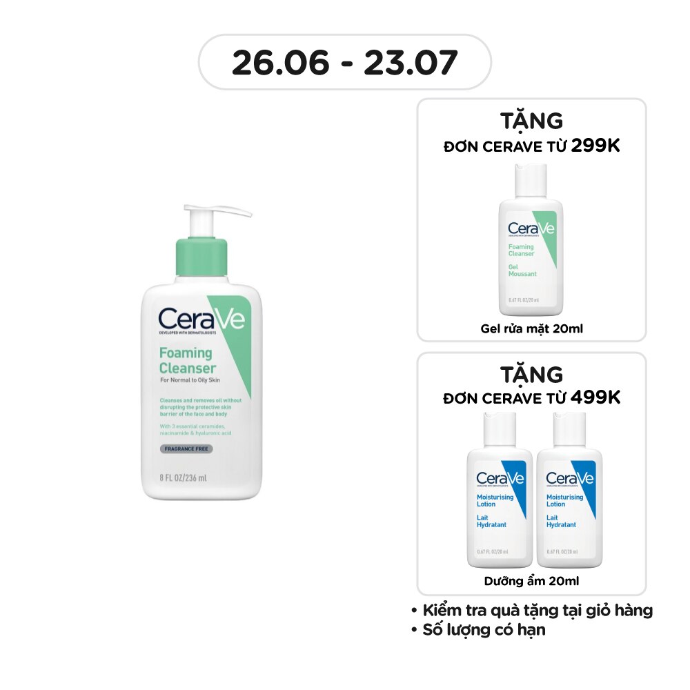 Sữa Rửa Mặt CeraVe Foaming Cleanser Giúp Làm Sạch Sâu Dành Cho Da Dầu 236ml