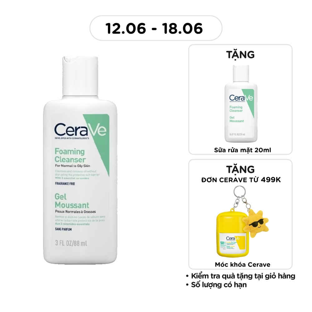 Sữa Rửa Mặt CeraVe Foaming Cleanser Giúp Làm Sạch Sâu Dành Cho Da Dầu 88ml