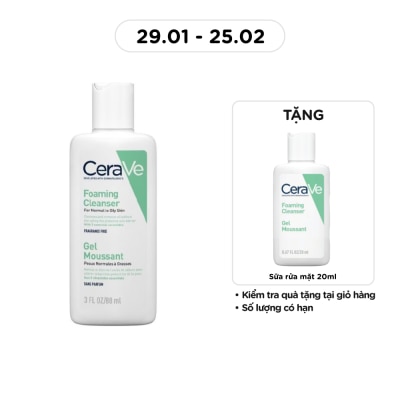 CERAVE Sữa Rửa Mặt CeraVe Foaming Cleanser Giúp Làm Sạch Sâu Dành Cho Da Dầu 88ml