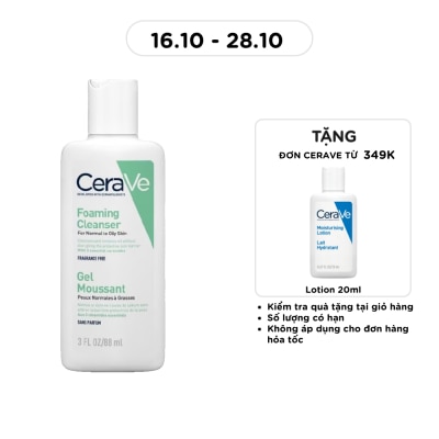 CERAVE Sữa Rửa Mặt CeraVe Foaming Cleanser Giúp Làm Sạch Sâu Dành Cho Da Dầu 88ml image
