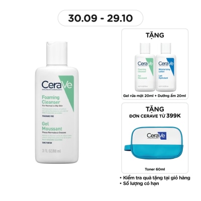 CERAVE Sữa Rửa Mặt CeraVe Foaming Cleanser Giúp Làm Sạch Sâu Dành Cho Da Dầu 88ml