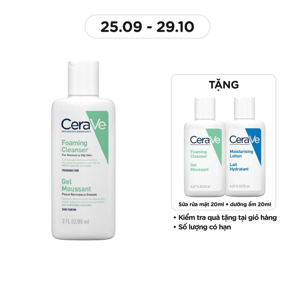 Sữa Rửa Mặt CeraVe Foaming Cleanser Giúp Làm Sạch Sâu Dành Cho Da Dầu 88ml