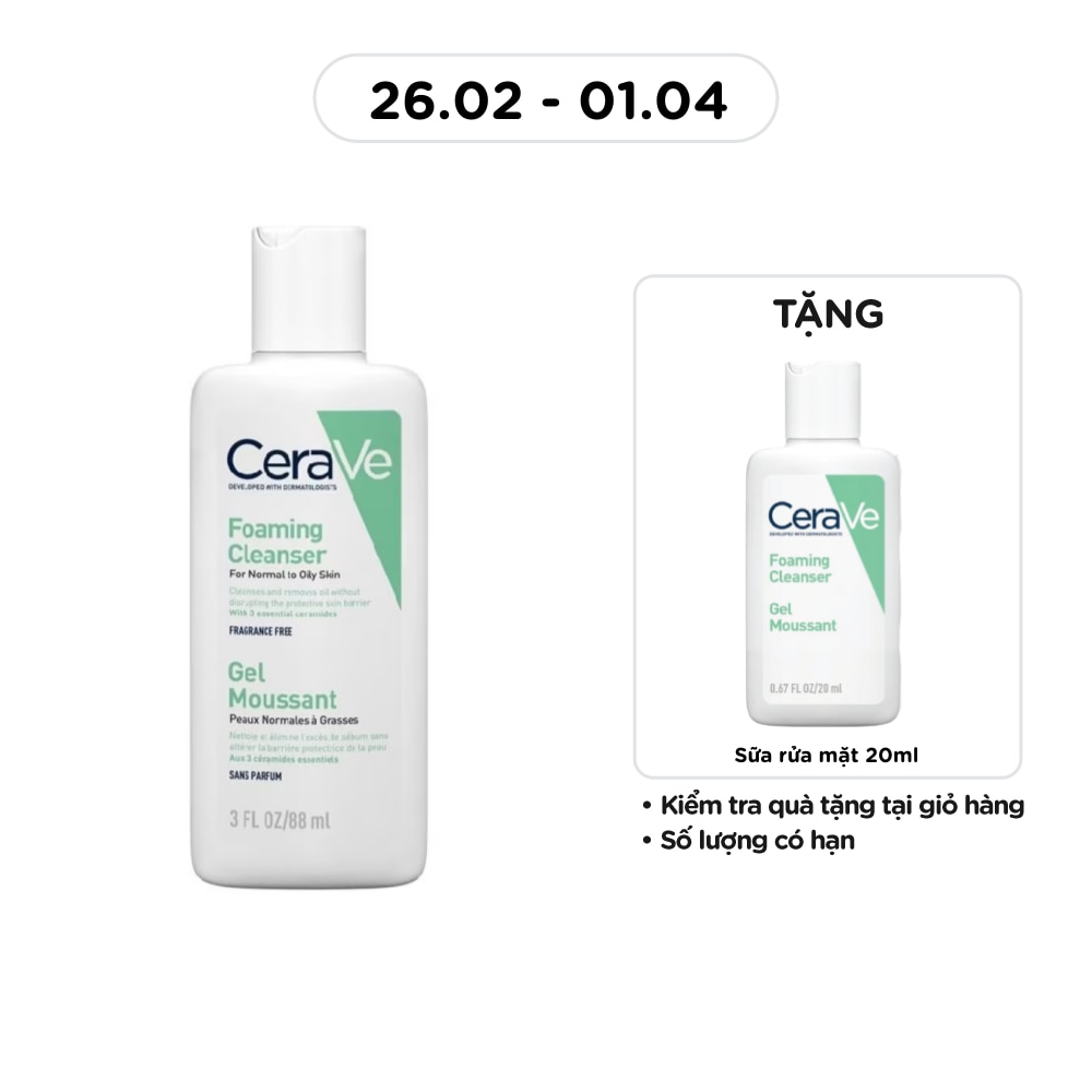 Sữa Rửa Mặt CeraVe Foaming Cleanser Giúp Làm Sạch Sâu Dành Cho Da Dầu 88ml