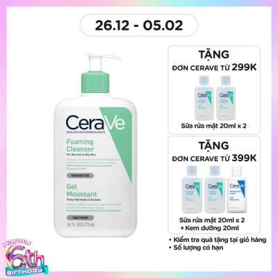 CERAVE Sữa Rửa Mặt CeraVe Foaming Cleanser Giúp Làm Sạch Sâu Dành Cho Da Dầu 473ml