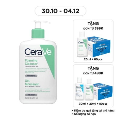 CERAVE Sữa Rửa Mặt CeraVe Foaming Cleanser Giúp Làm Sạch Sâu Dành Cho Da Dầu 473ml