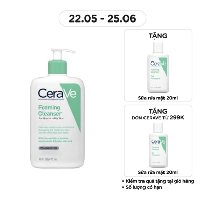 CERAVE Sữa Rửa Mặt CeraVe Foaming Cleanser Giúp Làm Sạch Sâu Dành Cho Da Dầu 473ml