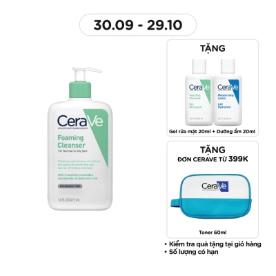 CERAVE Sữa Rửa Mặt CeraVe Foaming Cleanser Giúp Làm Sạch Sâu Dành Cho Da Dầu 473ml