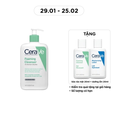 CERAVE Sữa Rửa Mặt CeraVe Foaming Cleanser Giúp Làm Sạch Sâu Dành Cho Da Dầu 473ml
