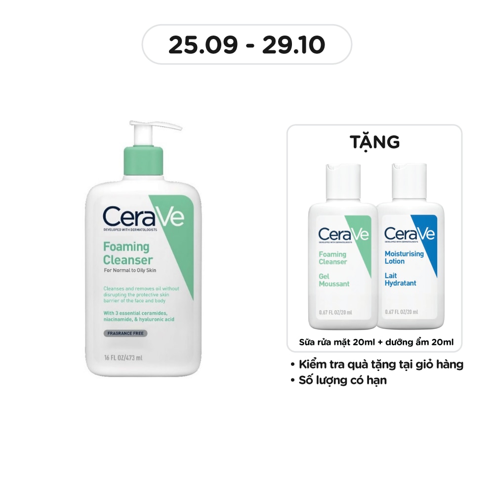 Sữa Rửa Mặt CeraVe Foaming Cleanser Giúp Làm Sạch Sâu Dành Cho Da Dầu 473ml