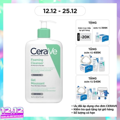 CERAVE Sữa Rửa Mặt CeraVe Foaming Cleanser Giúp Làm Sạch Sâu Dành Cho Da Dầu 473ml