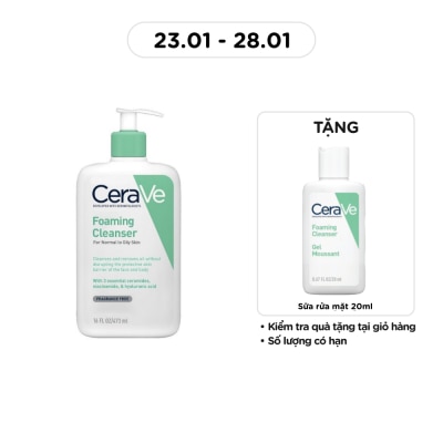 CERAVE Sữa Rửa Mặt CeraVe Foaming Cleanser Giúp Làm Sạch Sâu Dành Cho Da Dầu 473ml