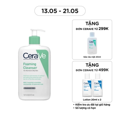 CERAVE Sữa Rửa Mặt CeraVe Foaming Cleanser Giúp Làm Sạch Sâu Dành Cho Da Dầu 473ml