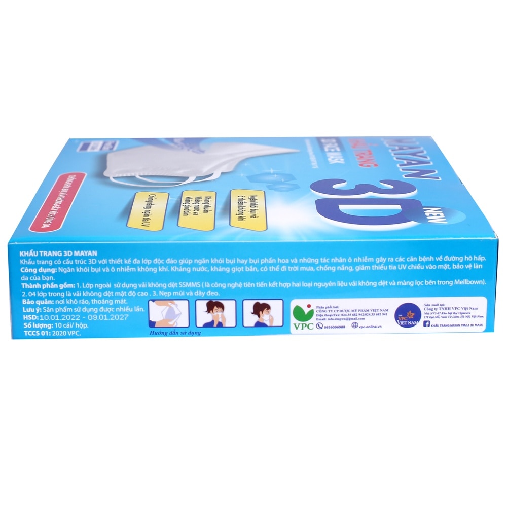 Khẩu Trang Mayan 3D Cho Người Lớn Bảo Vệ Gấp 4 Lần Freesize 10 Chiếc/Hộp