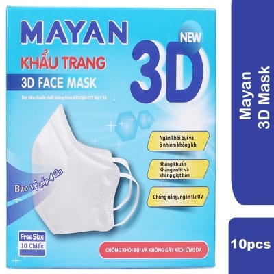 MAYAN Khẩu Trang Mayan 3D Cho Người Lớn Bảo Vệ Gấp 4 Lần Freesize 10 Chiếc/Hộp