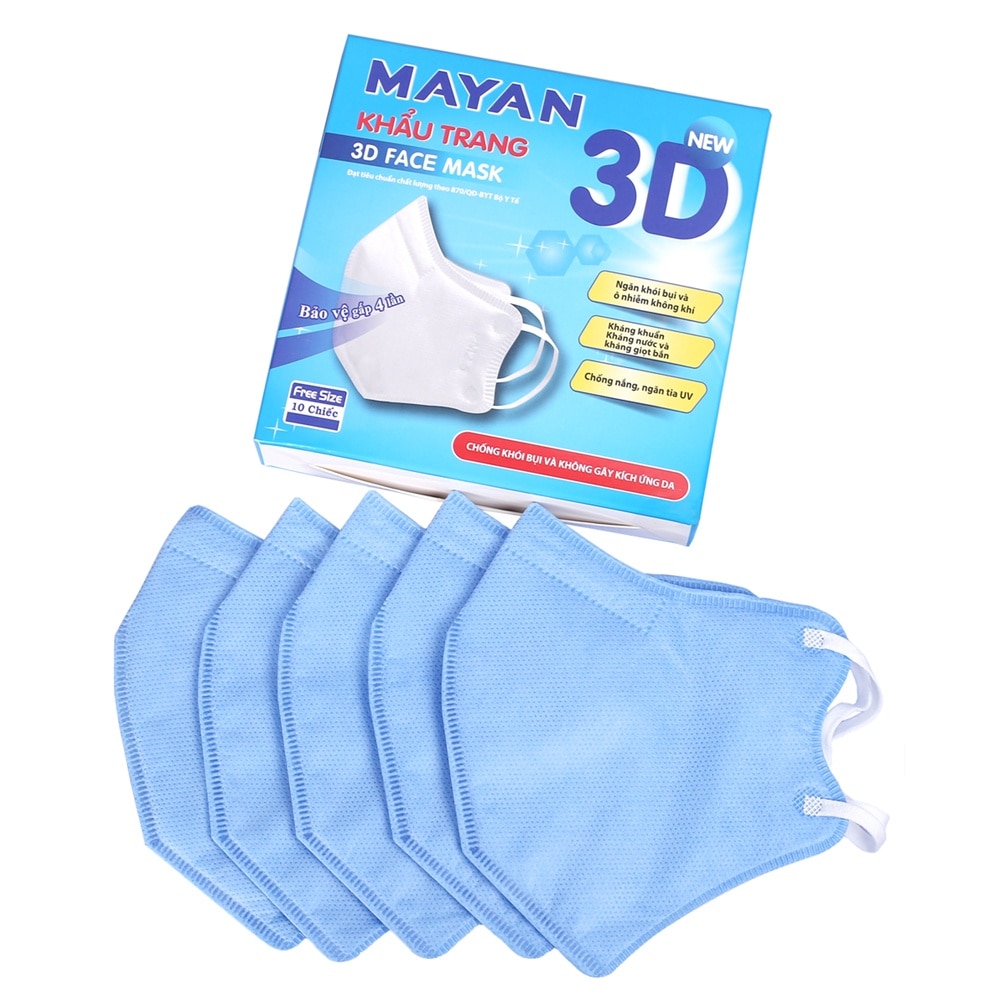 Khẩu Trang Mayan 3D Cho Người Lớn Bảo Vệ Gấp 4 Lần Freesize 10 Chiếc/Hộp
