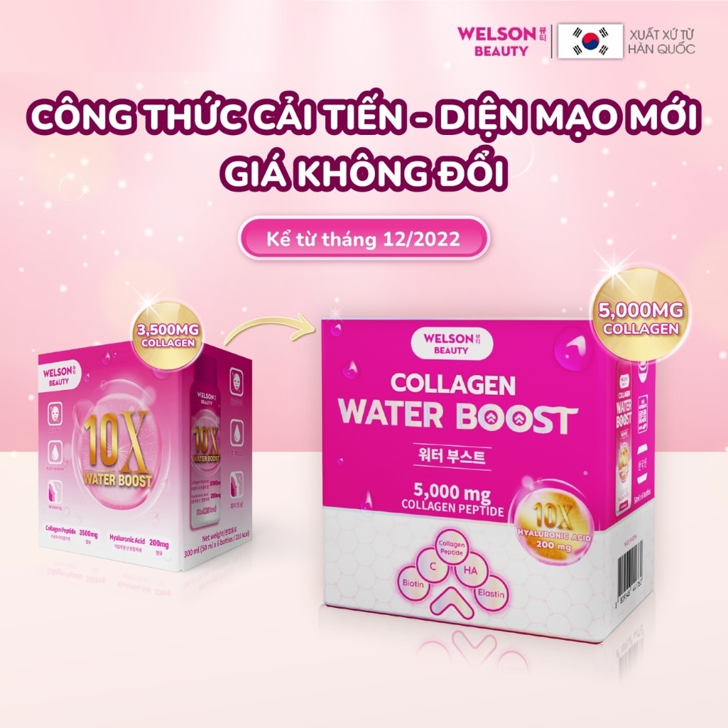 Thực Phẩm Bổ Sung Nước Uống Collagen Và Cấp Ẩm Welson Beauty Collagen Water Boost Hộp 6 chai x 50ml