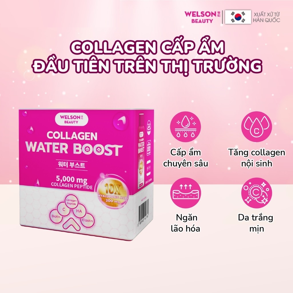 Thực Phẩm Bổ Sung Nước Uống Collagen Và Cấp Ẩm Welson Beauty Collagen Water Boost Hộp 6 chai x 50ml