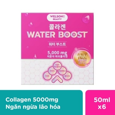 WELSON BEAUTY Thực Phẩm Bổ Sung Nước Uống Collagen Và Cấp Ẩm Welson Beauty Collagen Water Boost Hộp 6 chai x 50ml