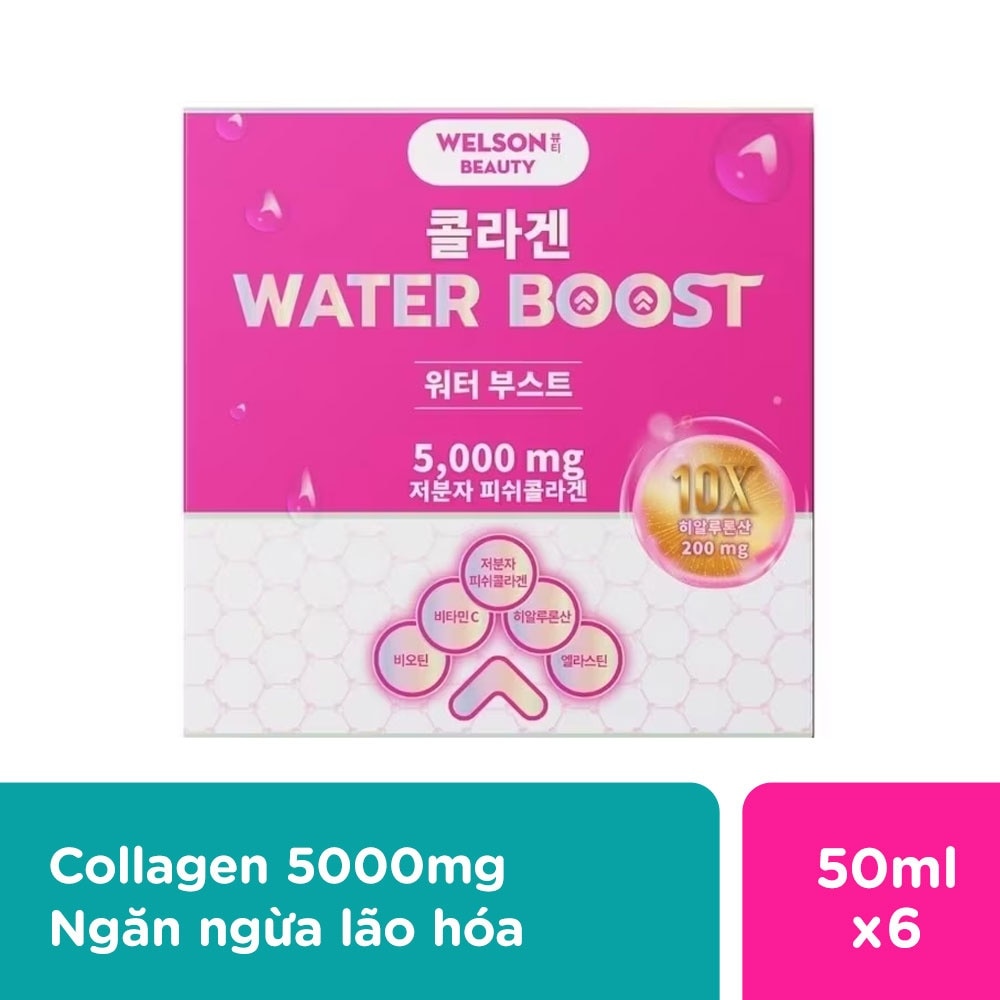 Thực Phẩm Bổ Sung Nước Uống Collagen Và Cấp Ẩm Welson Beauty Collagen Water Boost Hộp 6 chai x 50ml