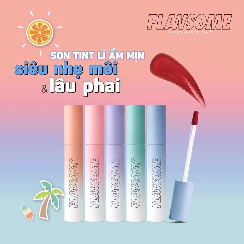 Son Kem Flawsome Sunny Matte Tint Lì Ẩm Mịn, Siêu Nhẹ Môi Và Lâu Phai 3g .# Đỏ Mận Afterglow