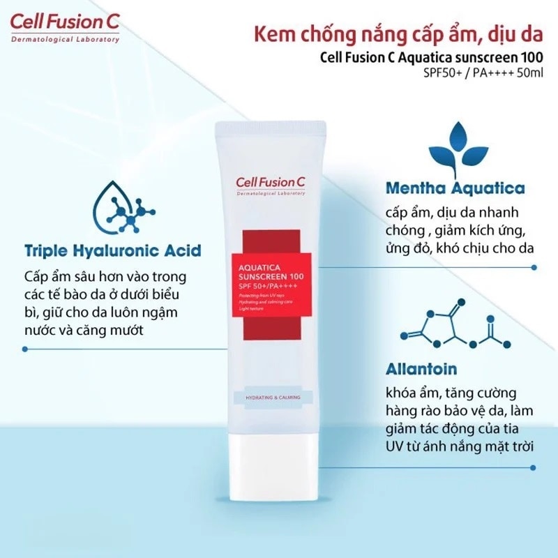 Kem Chống Nắng Cell Fusion C Cấp Ẩm Dịu Da Aquatica Sunscreen 100 SPF50+/PA++++ 50ml