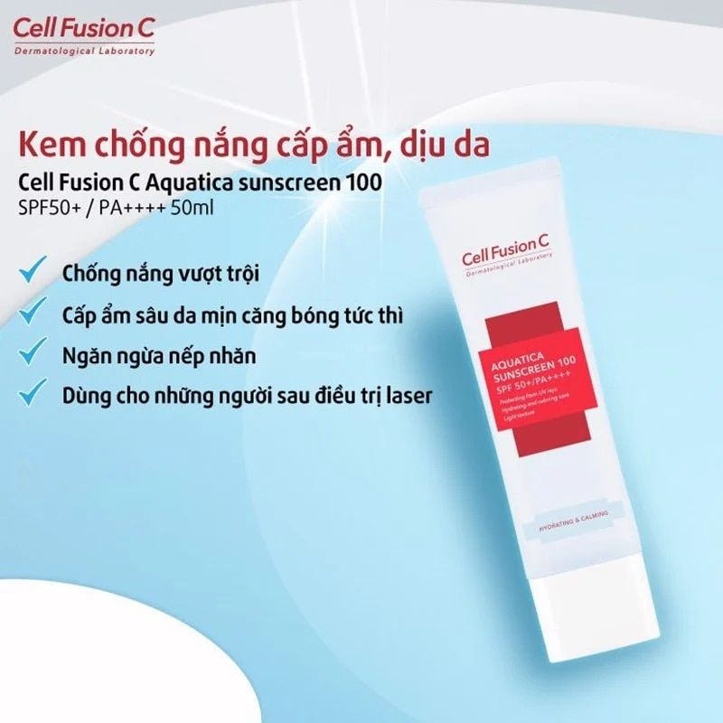 Kem Chống Nắng Cell Fusion C Cấp Ẩm Dịu Da Aquatica Sunscreen 100 SPF50+/PA++++ 50ml