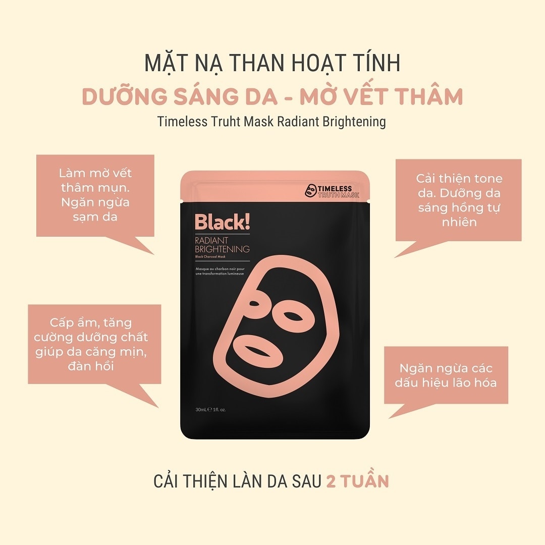 Mặt nạ Than Hoạt Tính Timeless Truth Mask Black Charcoal Radiant Brightening Làm Mờ Vết Thâm 30ml