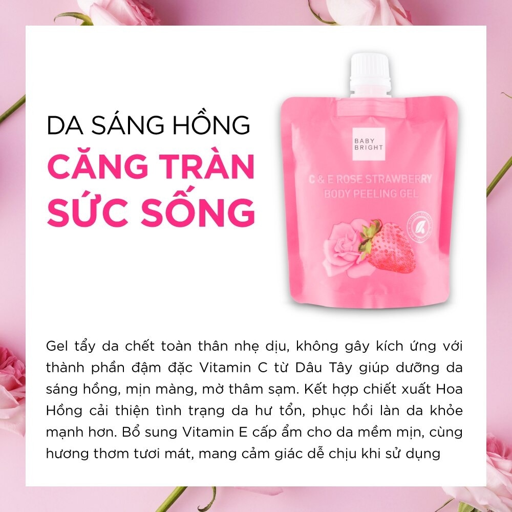 Gel Tẩy Da Chết Toàn Thân Babybright Hoa Hồng Và Dâu 200ml