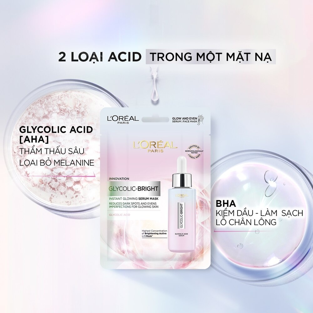 Mặt Nạ L'oreal Glycolic Bright Dưỡng Chất Sáng Da Instant Glowing Serum Mask 22g