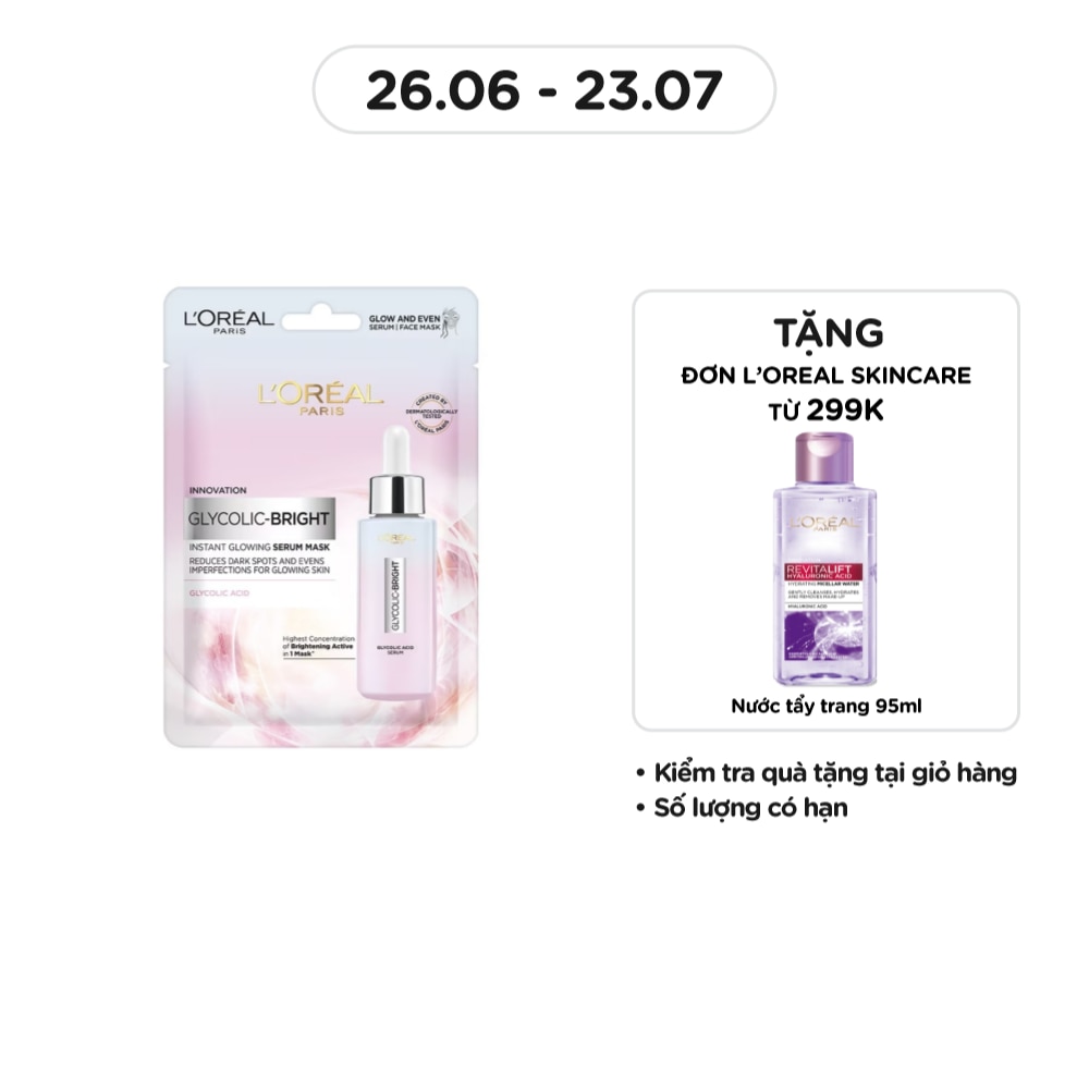 Mặt Nạ L'oreal Glycolic Bright Dưỡng Chất Sáng Da Instant Glowing Serum Mask 22g