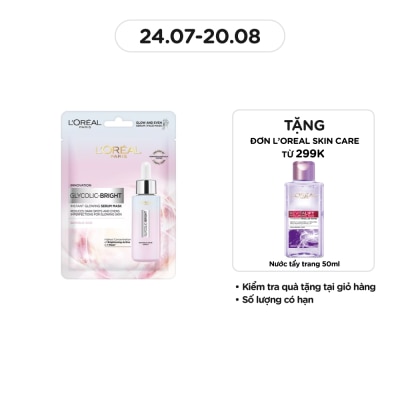 L'OREAL PARIS Mặt Nạ L'oreal Glycolic Bright Dưỡng Chất Sáng Da Instant Glowing Serum Mask 22g