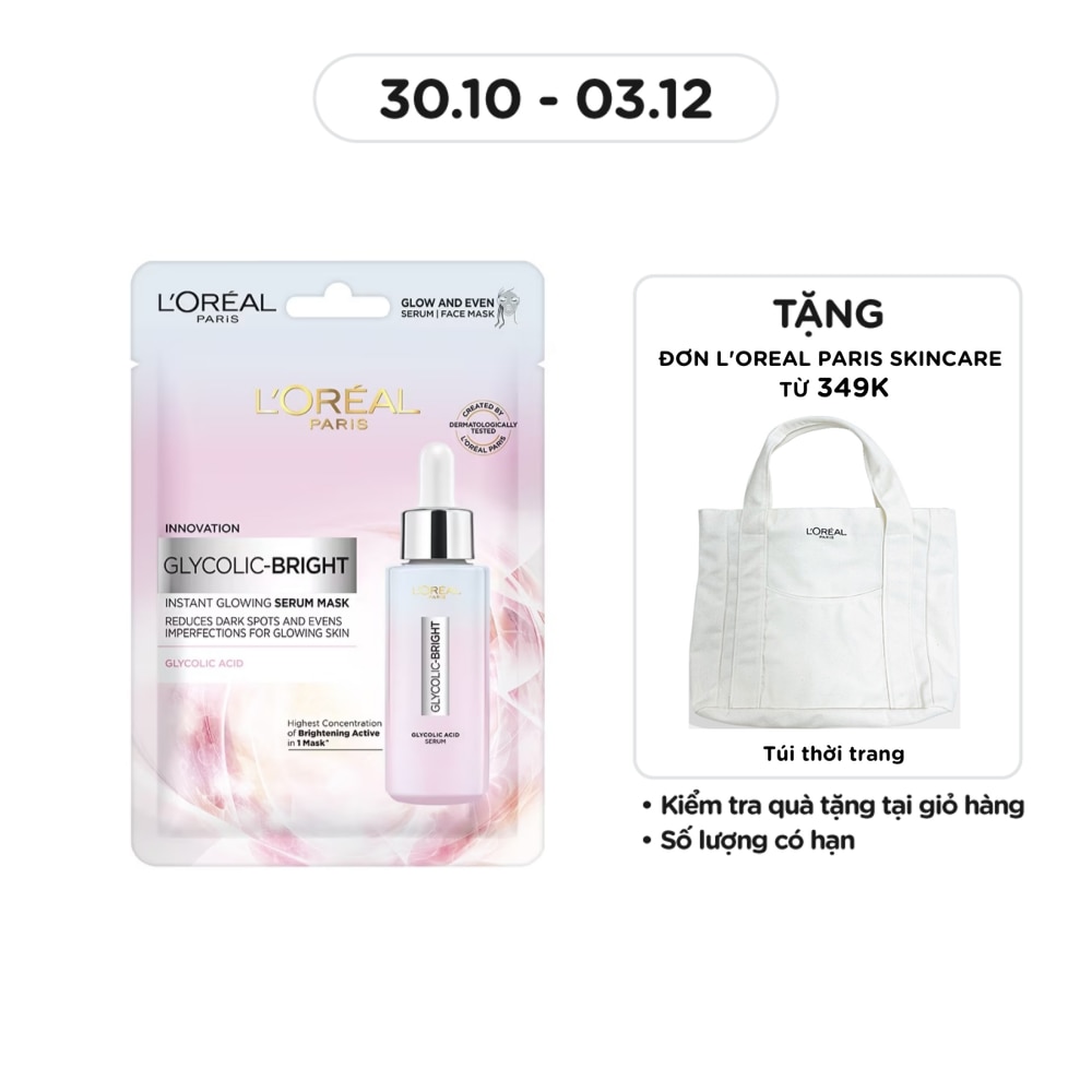 Mặt Nạ L'oreal Glycolic Bright Dưỡng Chất Sáng Da Instant Glowing Serum Mask 22g