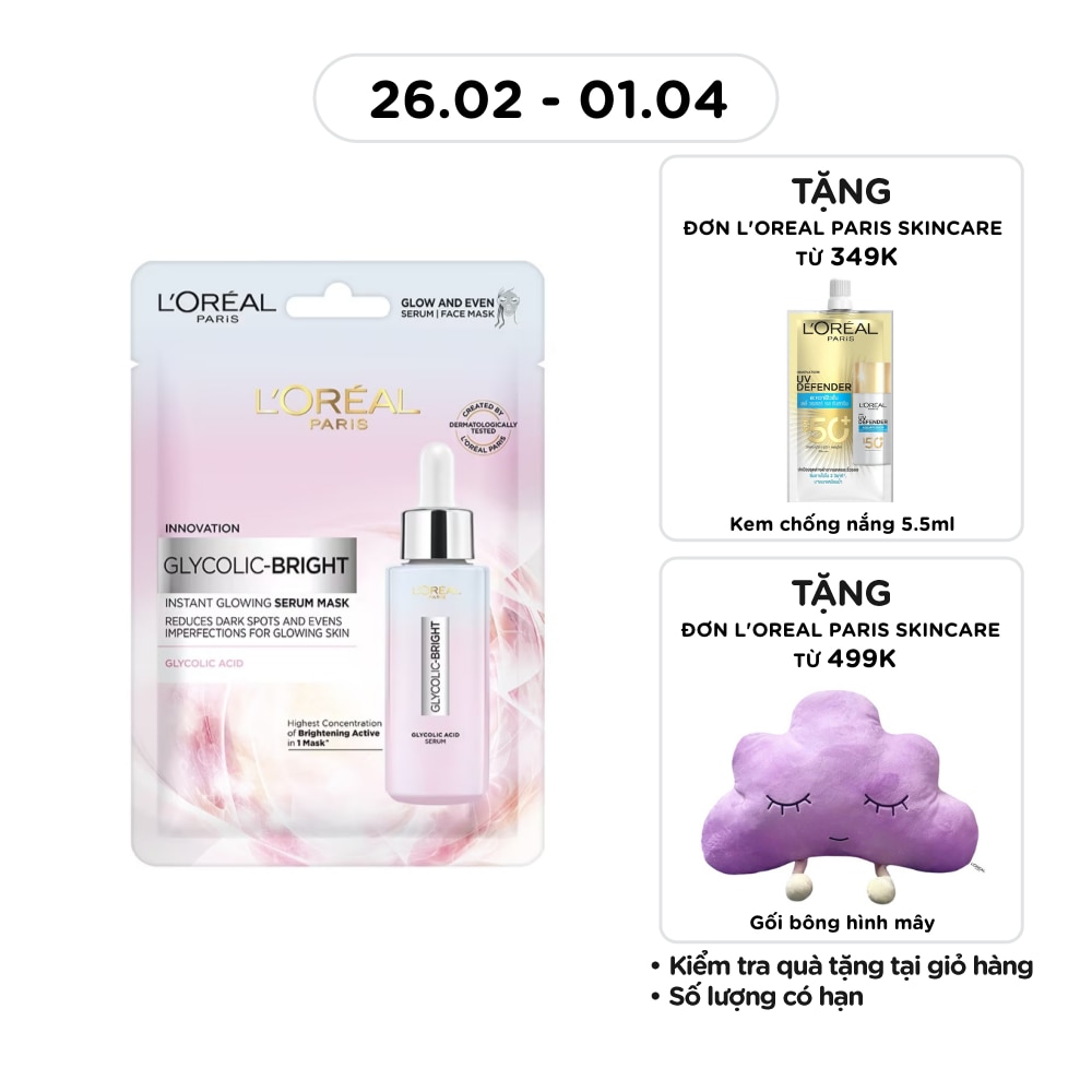 Mặt Nạ L'oreal Glycolic Bright Dưỡng Chất Sáng Da Instant Glowing Serum Mask 22g