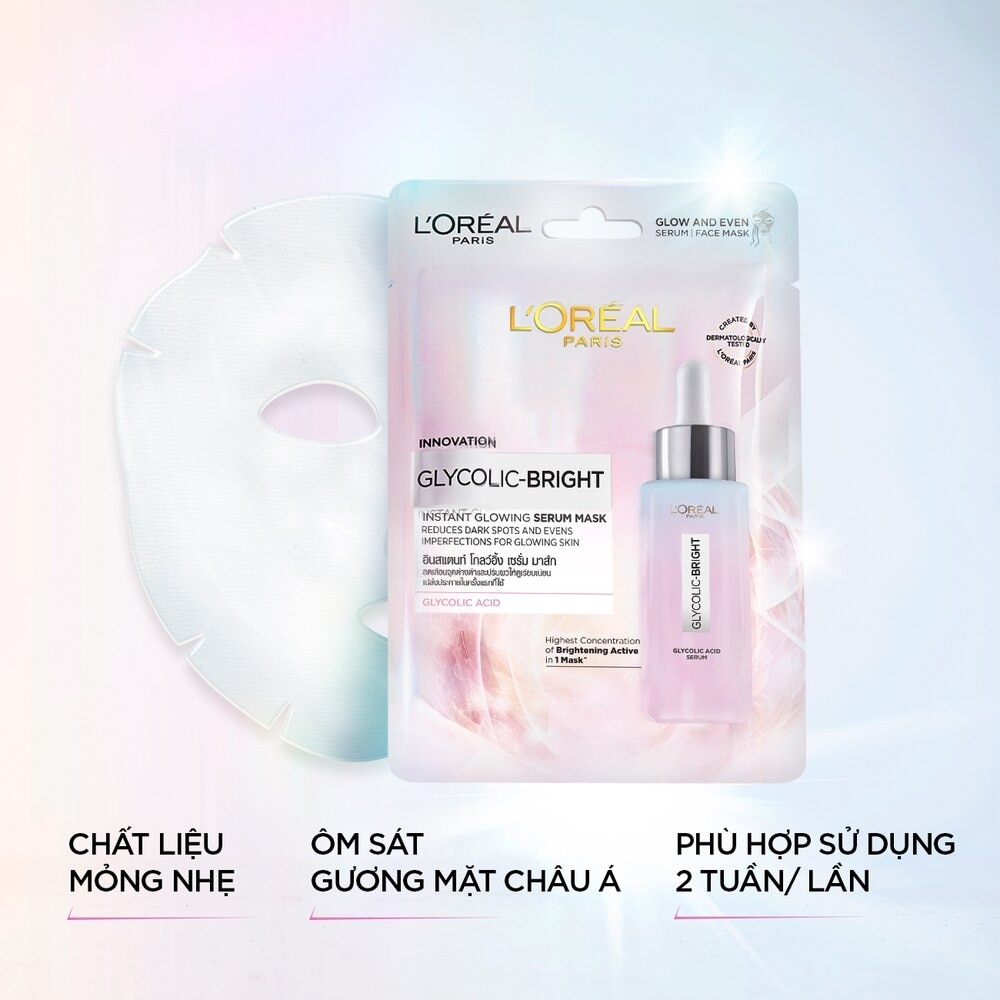 Mặt Nạ L'oreal Glycolic Bright Dưỡng Chất Sáng Da Instant Glowing Serum Mask 22g