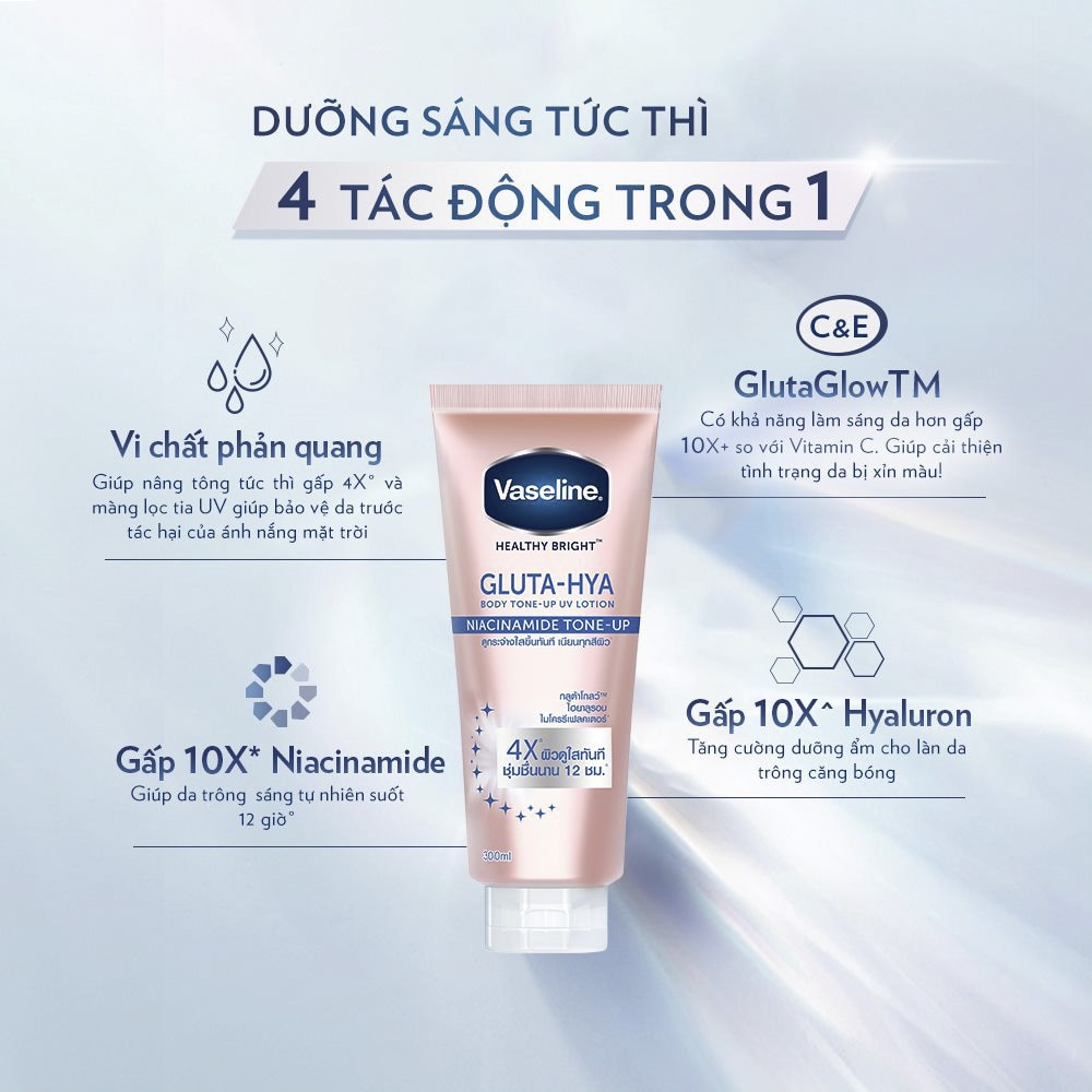 Sữa Dưỡng Thể Vaseline Healthy Bright Gluta-Hya Nâng Tông Tức Thì 300ml