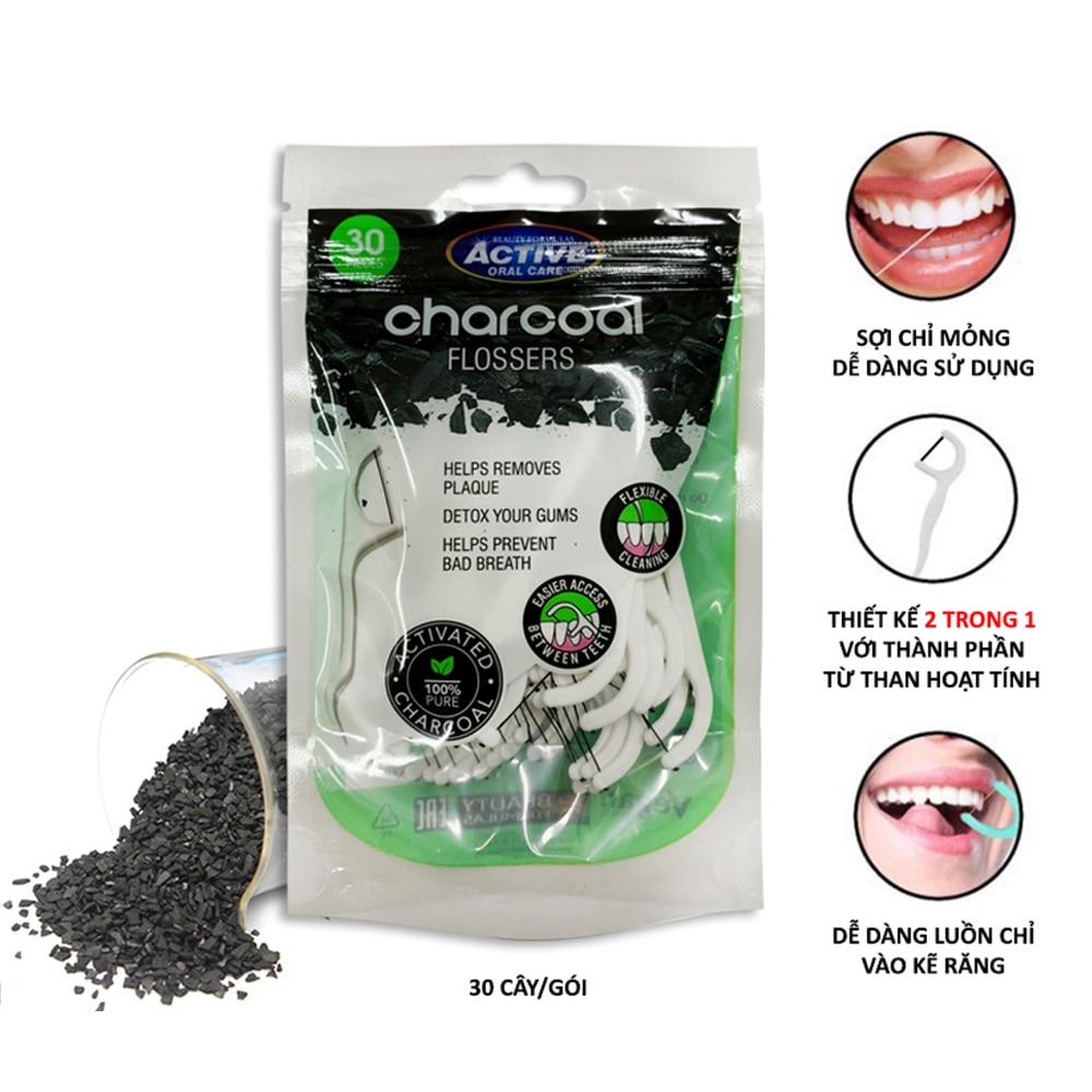 Tăm Chỉ Beauty Formulas Than Hoạt Tính Charcoal Flossers 30 Cây/Gói