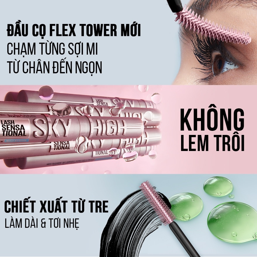 Mascara Maybelline Lash Sensational Sky High Mi Dài, Cong, Dày Hoàn Hảo 6ml .# 802 Very Black